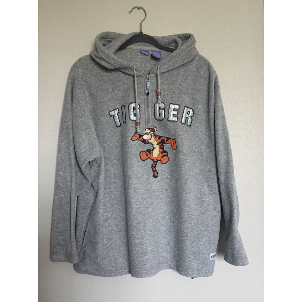 Vintage Walt Disney Dancing Tigger 1/4 Zip Hoodie Velour Sweatshirt Adult Large